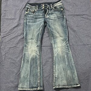 Miss Me Blue Flare Wide Leg Jeans Distressed